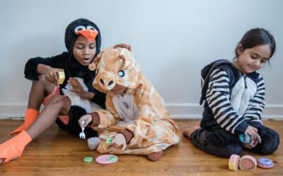 children wearing animal costume playing