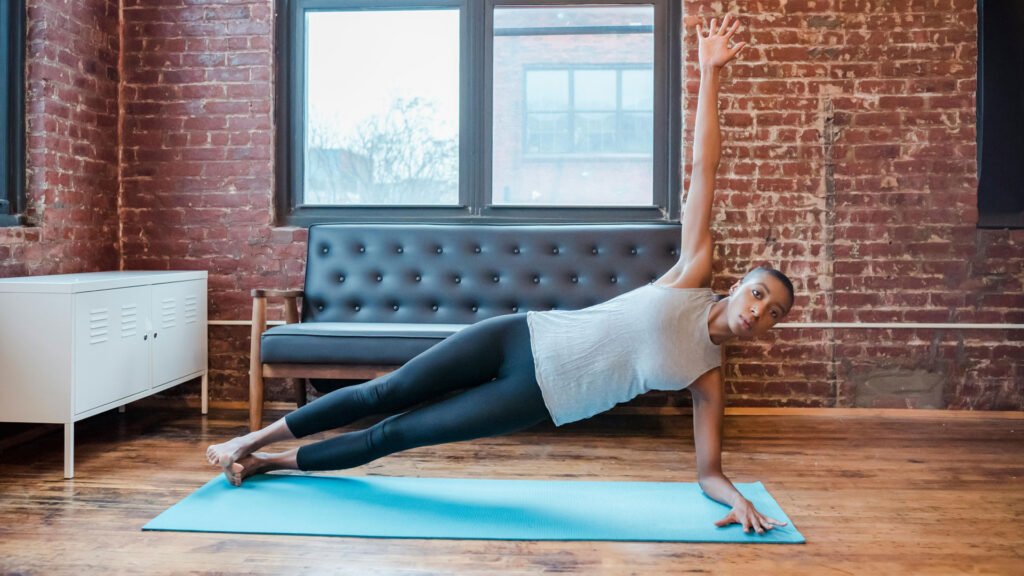 woman doing exercise at home